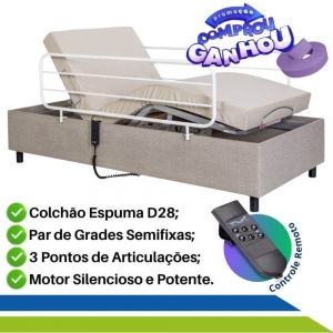 Cama Hospitalar Motorizada Elétrica Zeus Idoso + Colchão Hospitalar Original com Capa + Par de Grades Pilati Cama Hospitalar Motorizada Elétrica Zeus Idoso + Colchão Hospitalar Original com Capa + Par de Grades Pilati