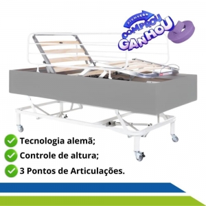 Cama Motorizada Articulada Pilati 3 Movimentos com Regulagem de Altura, Rodas e Grades Cama Motorizada Articulada Pilati 3 Movimentos com Regulagem de Altura, Rodas e Grades